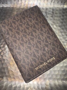 Michael Kors Brown MK Monogram Passport Cover with Gold Logo